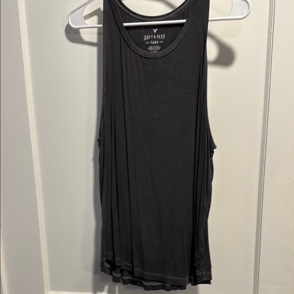 American Eagle Outfitters Gray Black Relaxed Tank Top